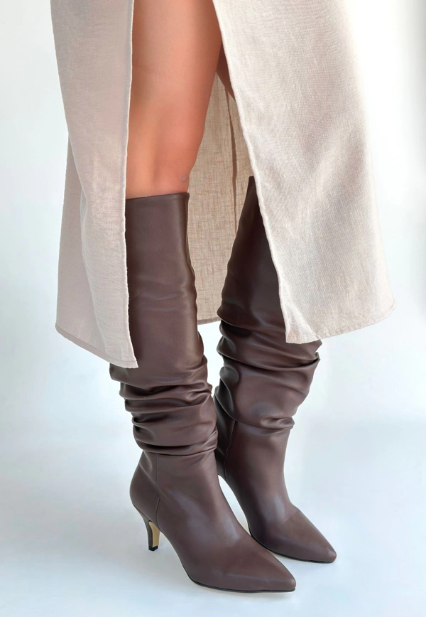 Zelya Kahverengi Cilt Topuklu Çizme - Image 1