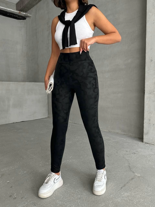 Gizli yan fermuarlı bulut desenli tayt siyah h248638 - Image 1