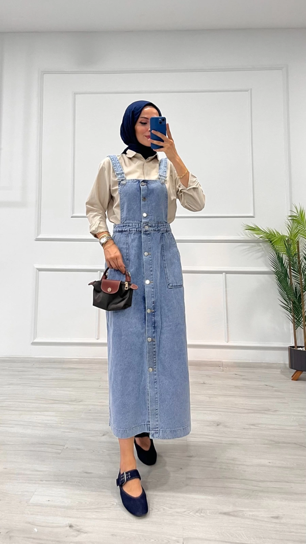 Etekli salopet enzim süper taş yıkama buz mavi d 2521 - Image 1