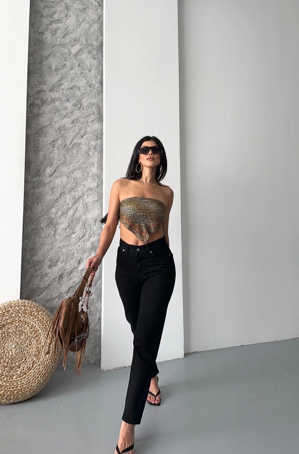 Mom fit enzim taş yıkama jeans pantolon siyah d2006 - Image 1