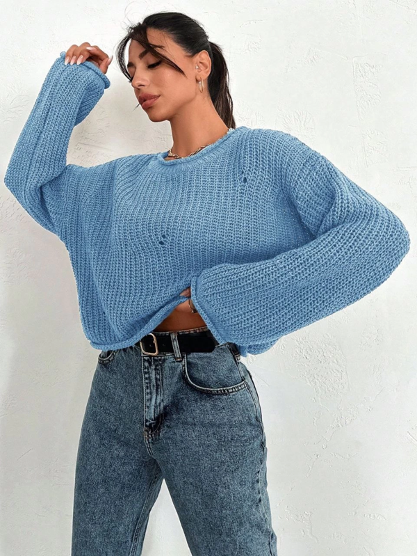 Salaş delik detaylı kazak mavi - Image 1