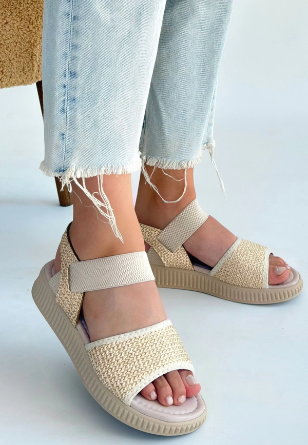 Jake Bej Hasır Cilt Sandalet - Image 1