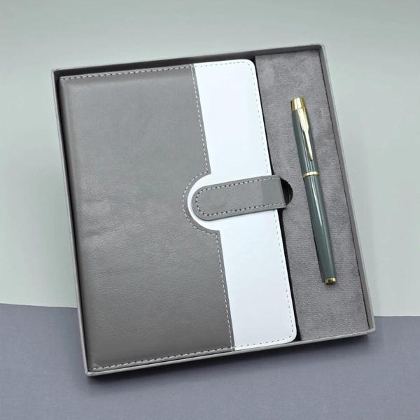 Gri Kutulu Deri Defter Roller Kalem Set - Image 1