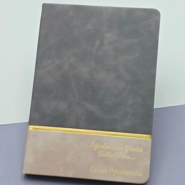 Öğretmenler Günü Hediyesi Yazılı Deri Defter Gri - Image 1