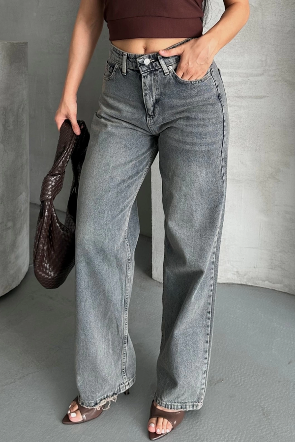 Palazzo bıyık kar yıkama buz mavi jeans pantolon d2008 - Image 1