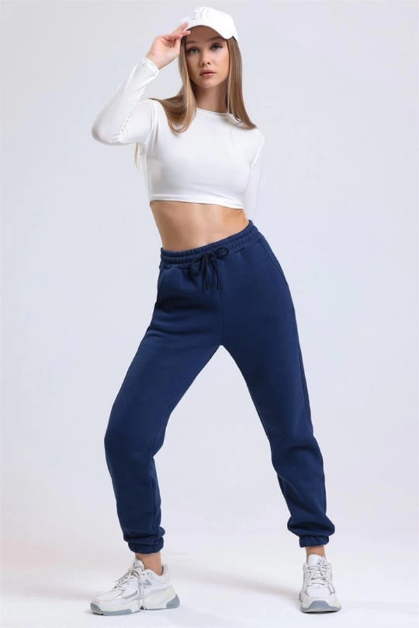 3 iplik şardonlu paça lastikli eşofman lacivert is001 - Image 1