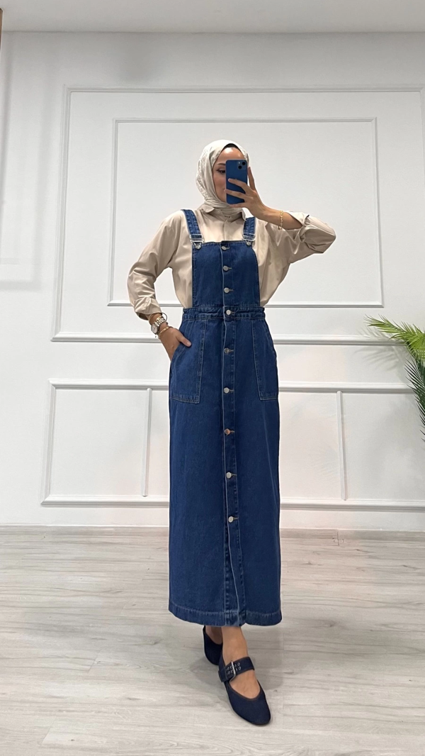 Etekli salopet enzim süper taş yıkama koyu mavi d2521 - Image 1