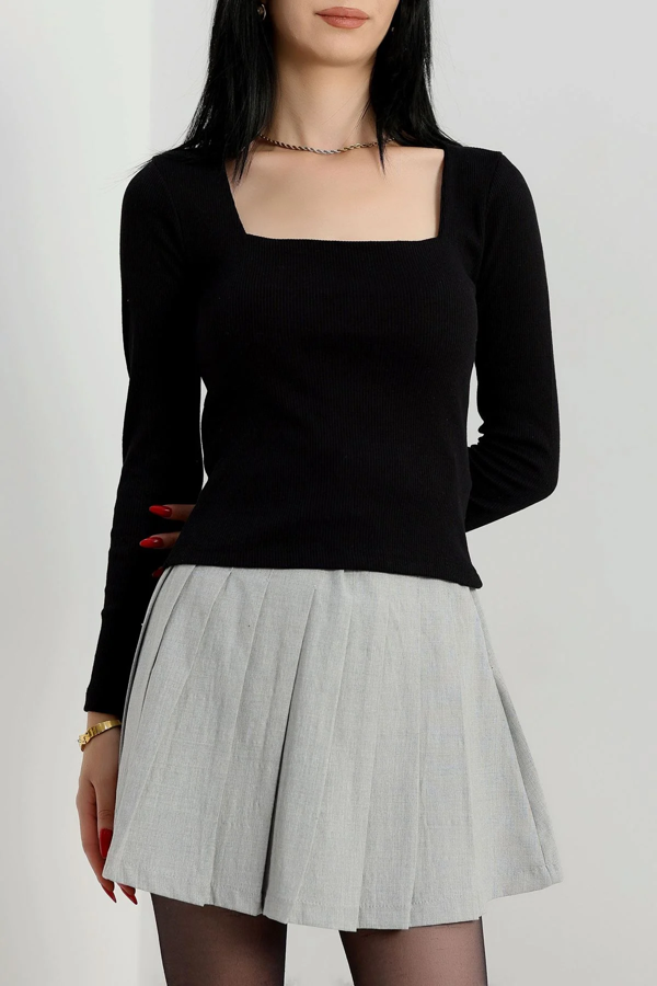 Çerçeve yaka kaşkorse bluz siyah - Image 1