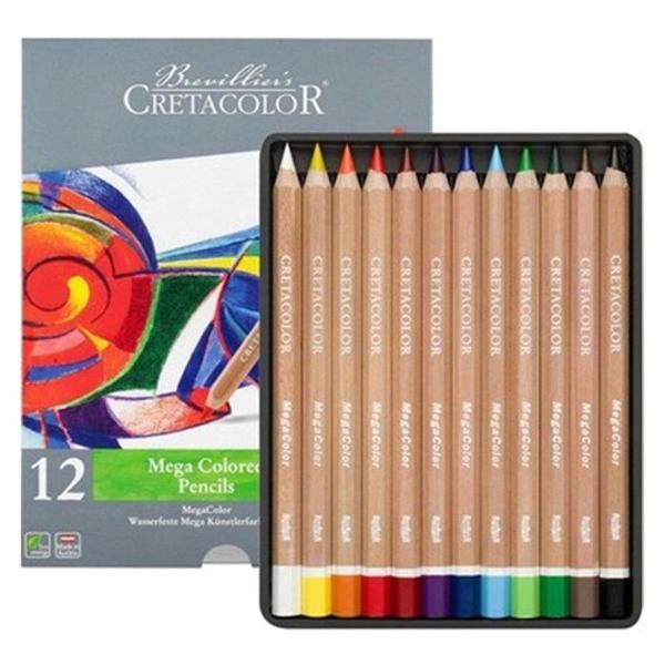 Supertrend Megacolor Jumbo Kalın Kuru Boya Kalemi Seti 12 Renk Metal Kutu - Image 1