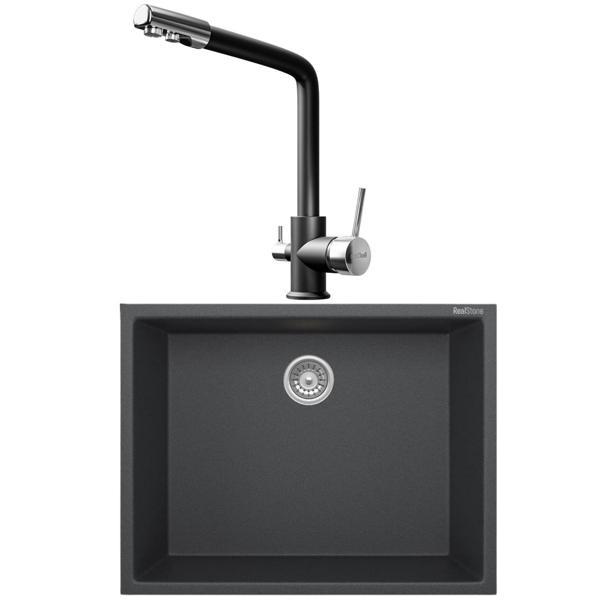 Real Stone K012 Siyah Mutfak Evyesi + Abant Siyah Arıtmalı Mutfak bataryası - Image 1