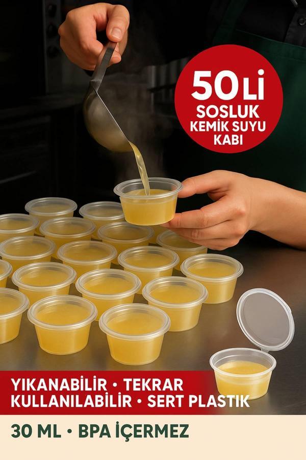 30 ml Kendinden Kapaklı Şeffaf Sosluk – Sızdırmaz, Sıcağa Dayanıklı, Tekrar Kullanılabilir 50’li Set - Image 1
