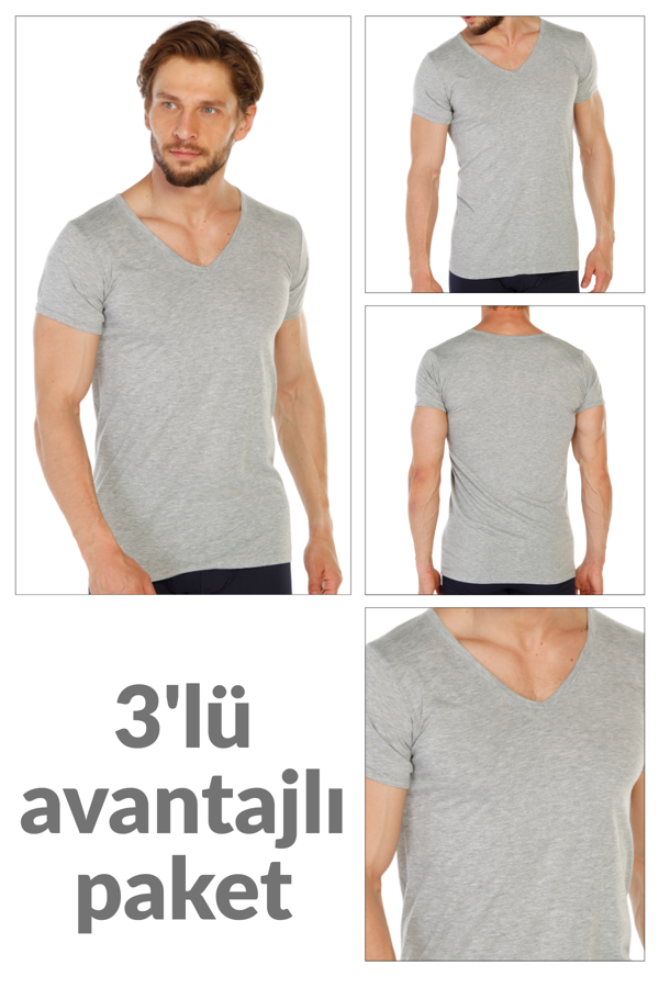 3 lü Paket %100 Pamuk Erkek Süprem V Yaka Fanila 317 - Image 1