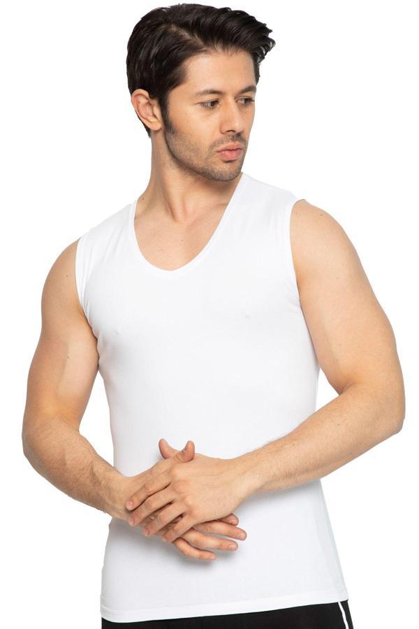 Kolsuz Body Erkek V Yaka Pamuklu Likralı Atlet 1177 - Image 1