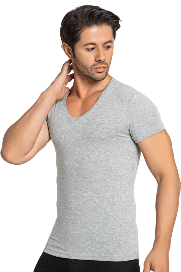 Kısa Kol V Yaka Erkek Pamuklu Likralı Fanila 3177 - Image 1