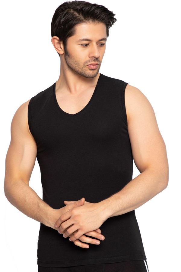 Kolsuz Body Erkek V Yaka Pamuklu Likralı Atlet 1177 - Image 1
