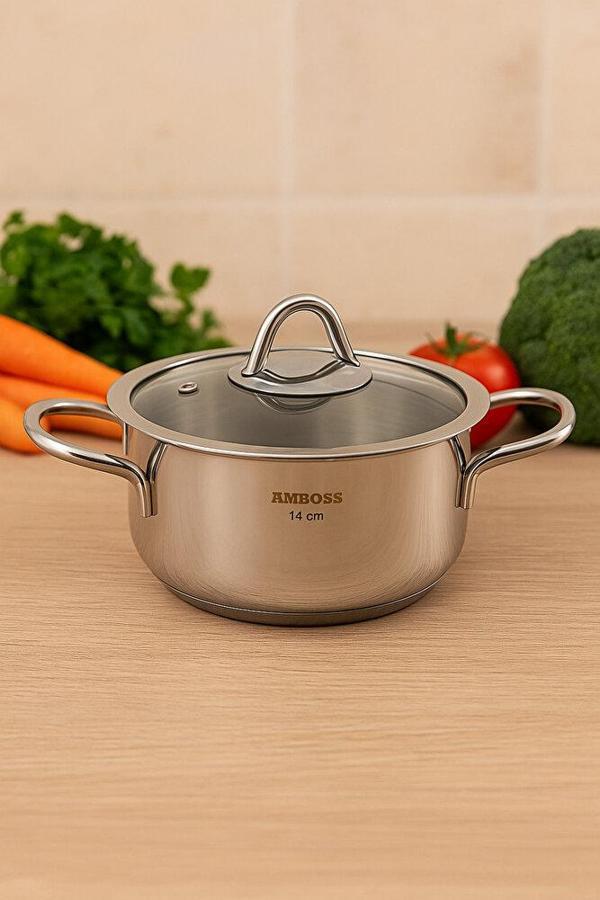Amboss 14 cm Derin Tencere – 18/10 Paslanmaz Çelik, Parlak Yüzey - Image 1
