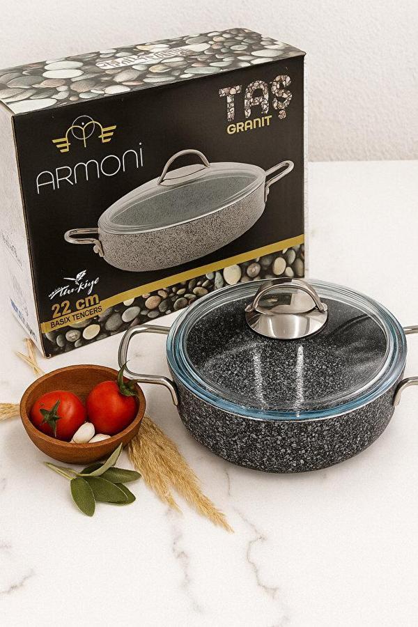Taş Granit 22 CM Basık Pilav Tenceresi – Yanmaz Yapışmaz, Döküm Granit - Kaliteli Ürün - Image 1