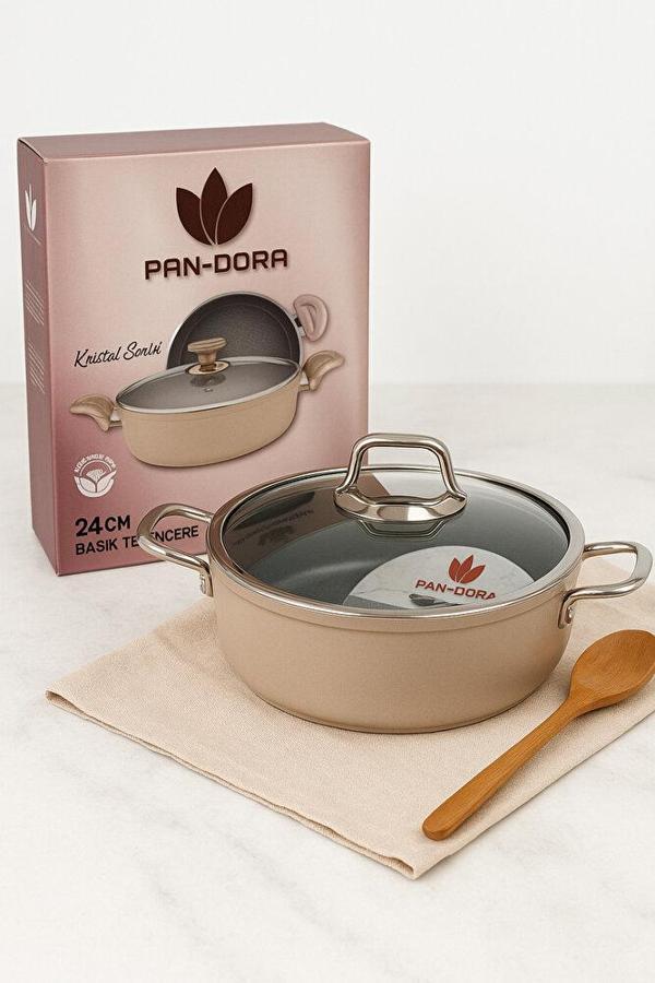Evinda Pan-Dora 24 cm Kristal Döküm Basık Pilav Tenceresi – Yapışmaz, 1.Kalite-Yanmaz - Image 1