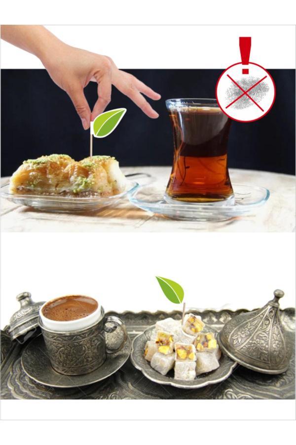 Bayrak Kürdan Yeşil Çay Yaprağı, Çay, Kahve Yanı Lokum İkramlık Kürdanı - 10Cm 30 Adet - Image 1