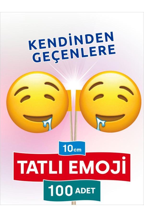 Bayrak Kürdan 10 Cm, 100 Adet - Yemek Yerken Kendinden Geçenlere Tatlı Emojili  - Image 1