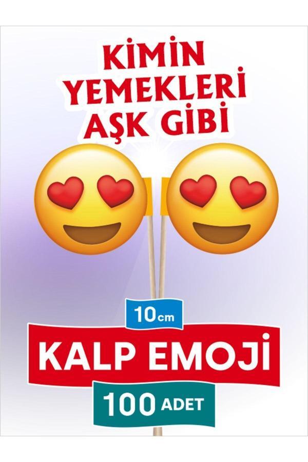 Bayrak Kürdan 10 Cm, 100 Adet - Aşk Gibi Yemeklere Özel Kalp Emojili Oval Model  - Image 1