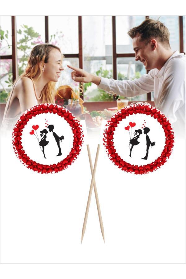 Bayrak Kürdan Oval İçi Sevgiliye Özel Yemekler İçin Pasta Kürdanları - 10 Cm 30 Adet - Image 1