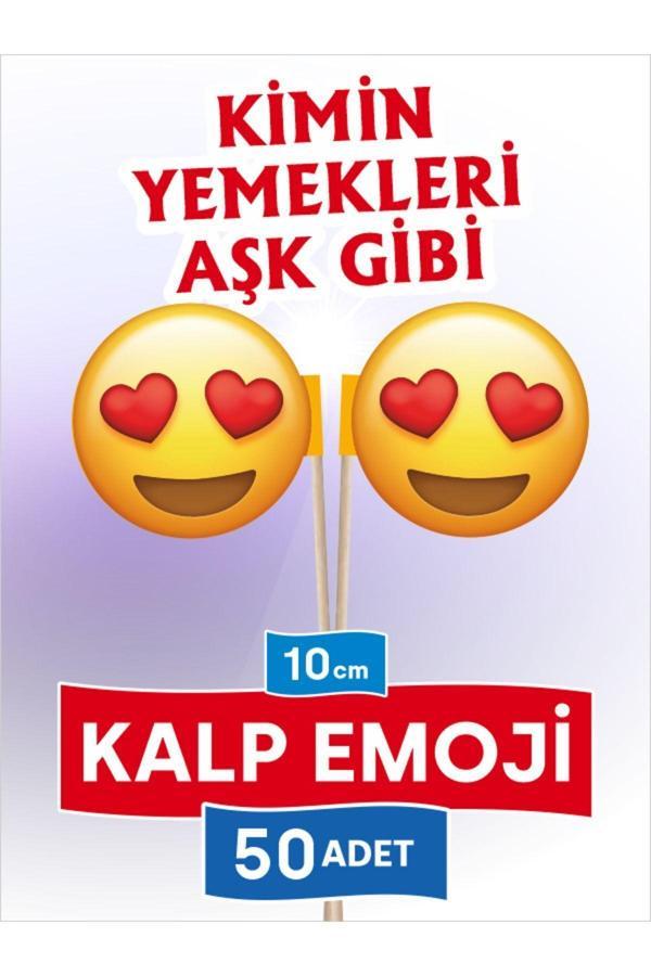Bayrak Kürdan 10 Cm, 50 Adet - Aşk Gibi Yemeklere Özel Kalp Emojili Oval Model  - Image 1