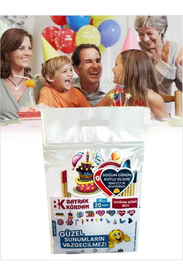 Bayrak Kürdan Doğum Günü Partisi Pasta Süsleme Kürdanları 20 Model 10Cm lar - Image 1