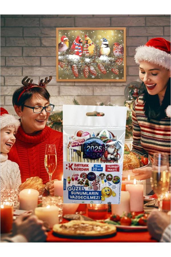 Bayrak Kürdan Yılbaşı Eğlence Seti. Yeni Yıl Yemek Sunumları. Sofra Süsü Bayraklar - 20 Farklı Model - 10Cm - Image 1
