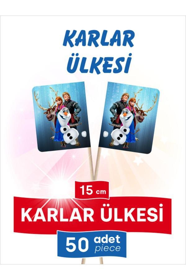 Bayrak Kürdan 15 Cm, 50 Adet - Karlar Ülkesi Çizgi Film Kahramanları  - Image 1