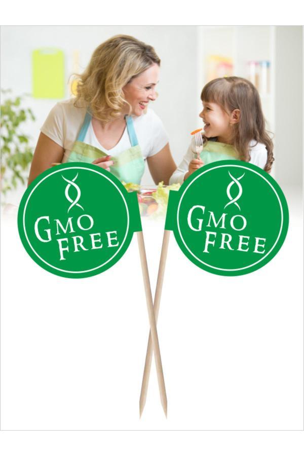 Bayrak Kürdan Gmo Free Yazılı . Sağlıklı Yemek, Gıda Uyarı Bayrakları 10Cm, 30 Adet - Image 1