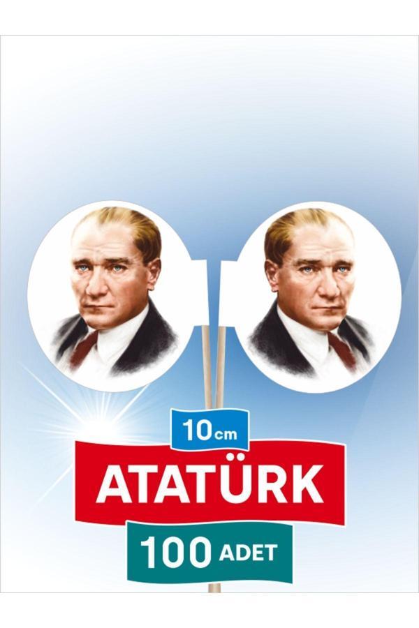 Bayrak Kürdan 10 Cm, 100 Adet - Atatürk Resimli Özel Oval Model  - Image 1