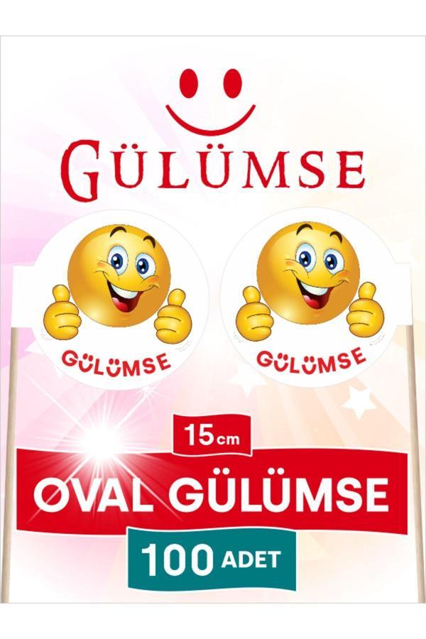 Bayrak Kürdan 15 Cm, 100 Adet - Gülümse Yazılı Ve Emoji Ürün Oval Model  - Image 1