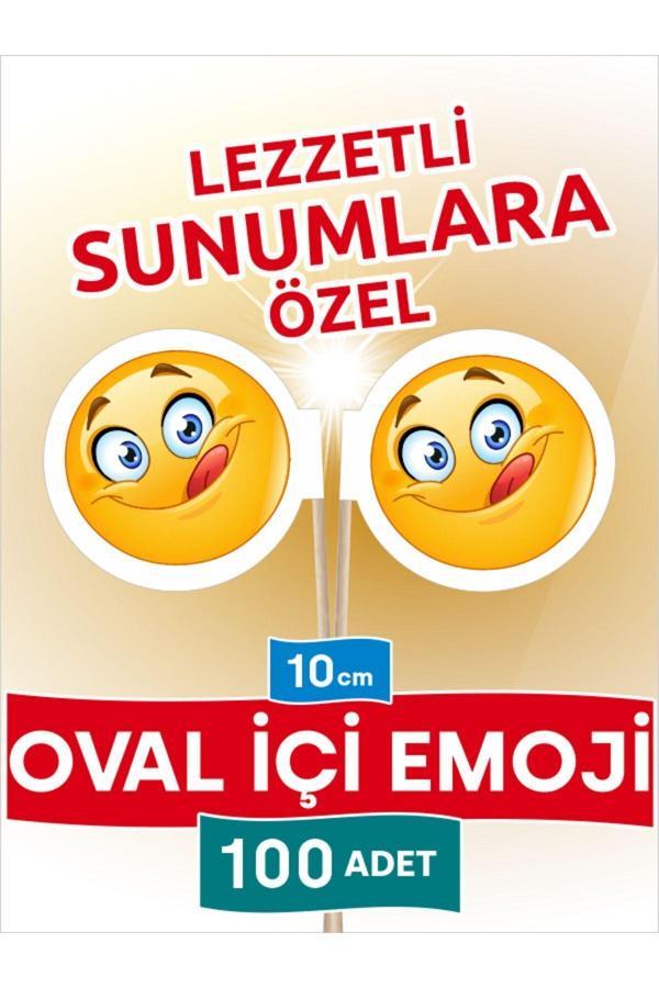 Bayrak Kürdan 10 Cm, 100 Adet - Lezzetli Sunumlara Özel Oval İçi Emoji  - Image 1