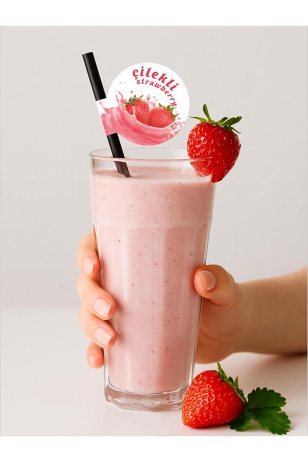 Bayrak Kürdan Çilekli Bayraklı Pipet 21,5 Cm Siyah Pipet , 8Mm Kalınlık , 20 Adet - Image 1