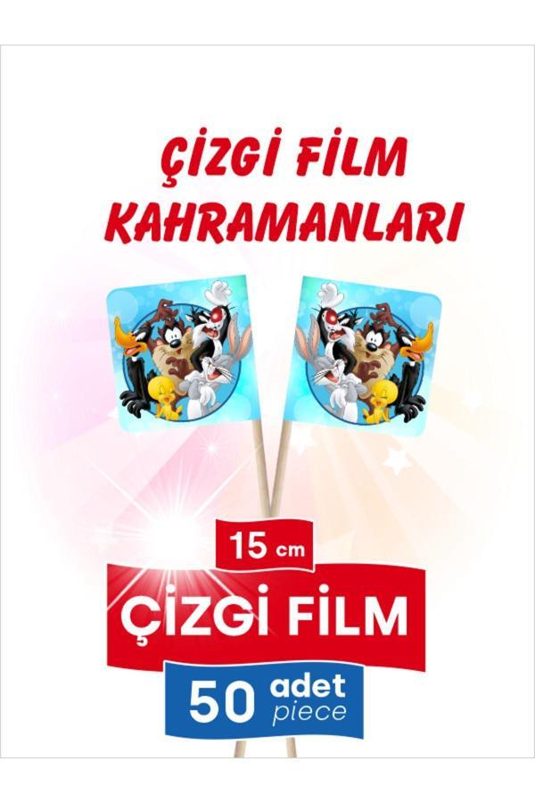 Bayrak Kürdan 15 Cm, 50 Adet - Çizgi Film Kahramanları Tom Ve Jerry, Ducky Duck Vb  - Image 1