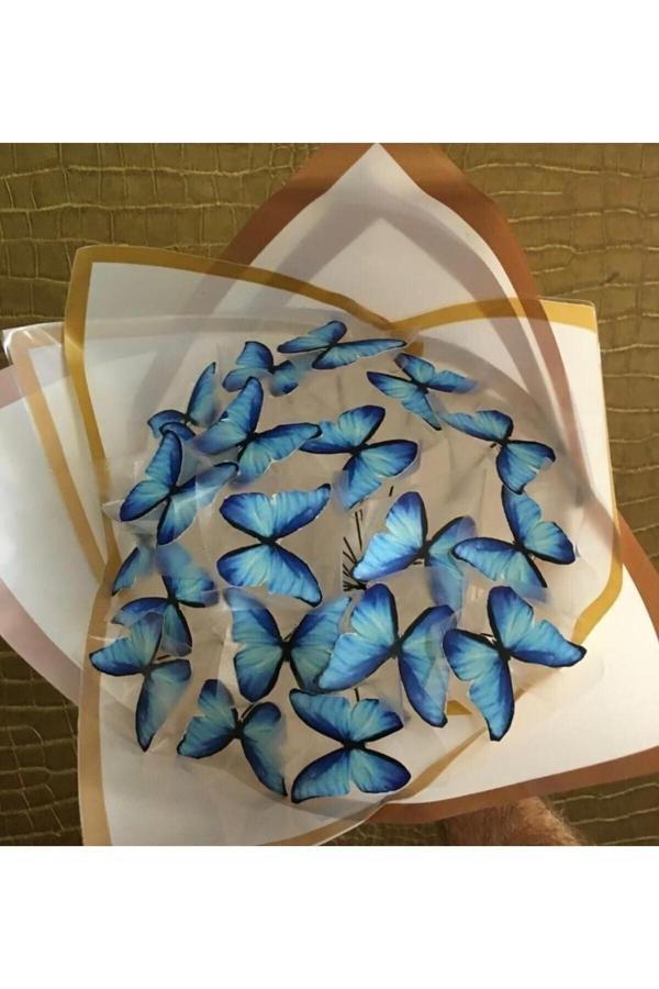 Redblue Led Işıklı 20 Li Mavi Kelebek Çiçek Buketi - Image 1