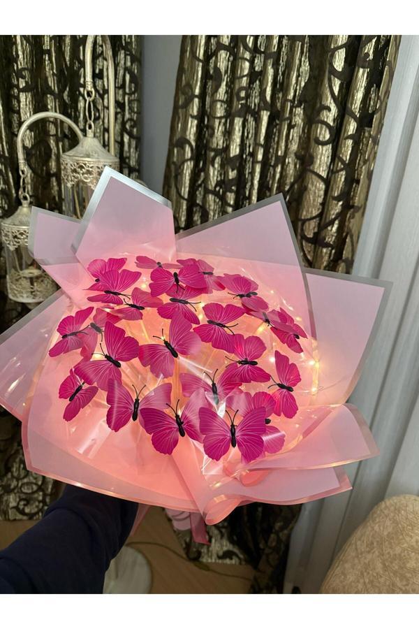 Brk Accessory Sevgililer Gününe Özel 23'Lü Pembe Ledli Kelebek Buketi - Image 1