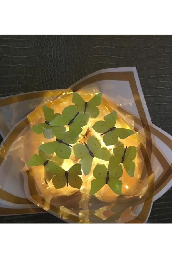 Redblue Led Işıklı Sarı Kelebek Çiçek Buketi - Image 1