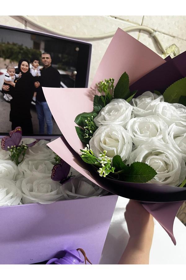 Kayzen Kişiye Özel Mor Kutu Ve Mini Gül Buketi - Image 1