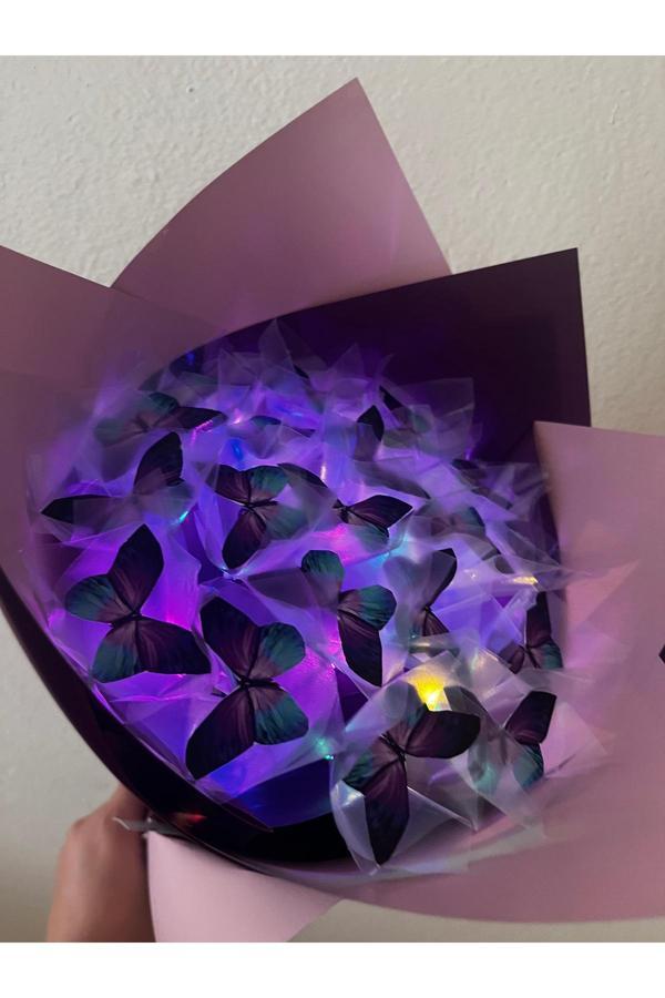 Kayzen Ledli Mavi Mor Kelebek Buketi - Image 1