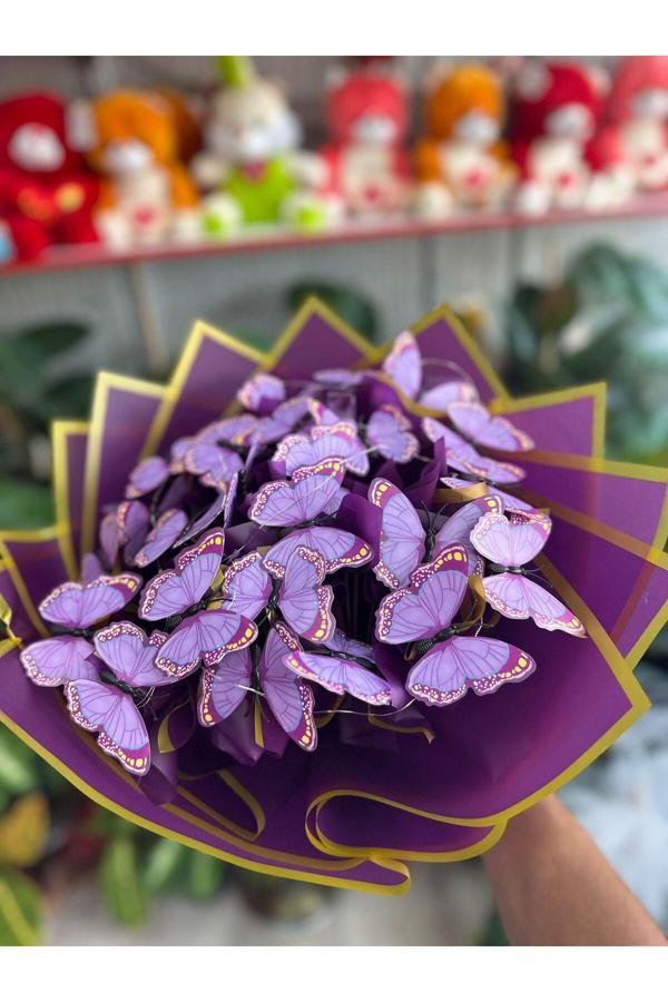 Tasarım Işıklı Ledli Kelebek Buketi - Image 1
