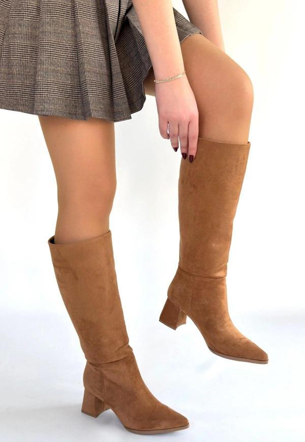 İdimilla Roksa Taba Süet Topuklu Çizme - Image 1