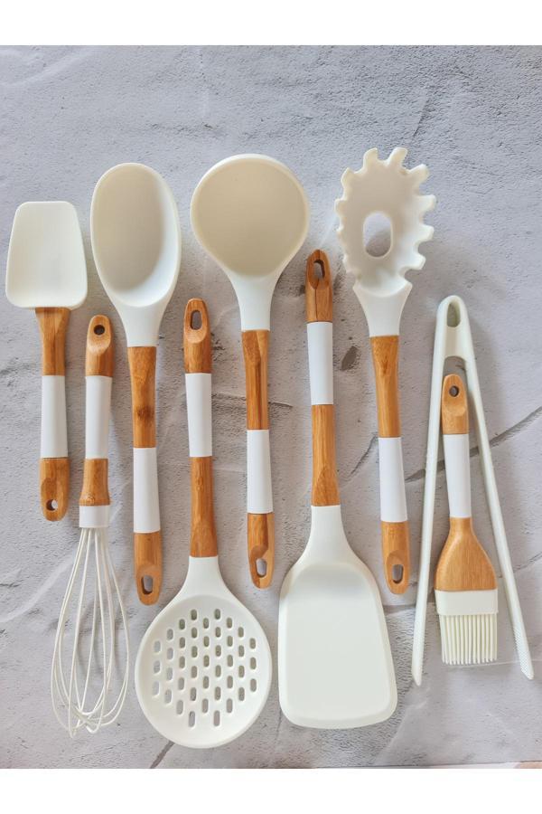 Arow Ladynur Pink&More 9 Parça Bambu & Silikon Chef Set - Beyaz - Image 1