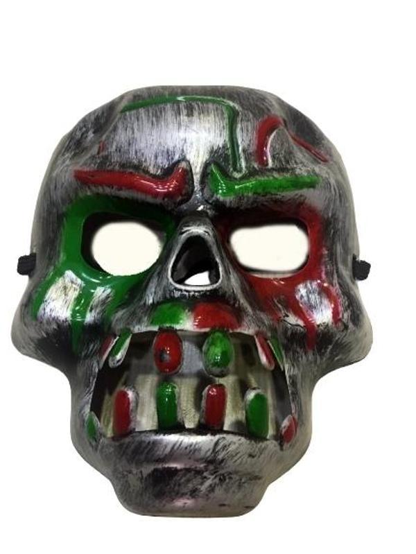Kırmızı Kan Şeritli Dişli Dracula Kuru Kafa Maskesi Gri Renk - Image 1