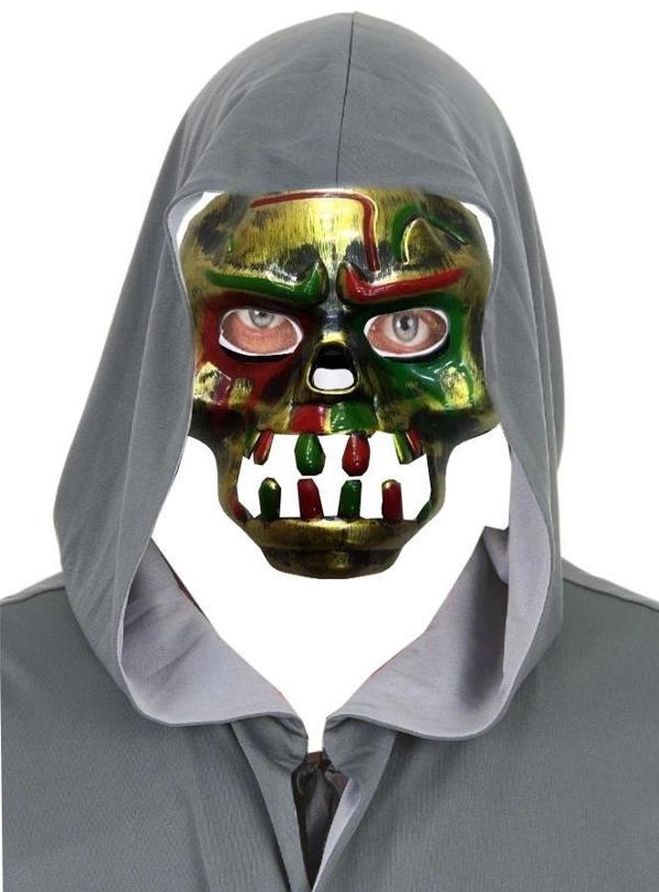 Kırmızı Kanlı Dişli Dracula Kafatası Maskesi Altın Renk - Image 1