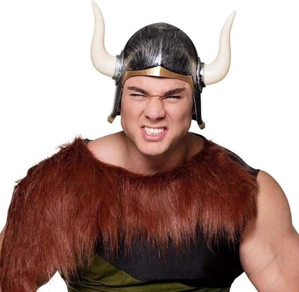 Mega Boynuzlu Viking I Kaskı Eskitilmiş Desen Gümüş Renk - Image 1