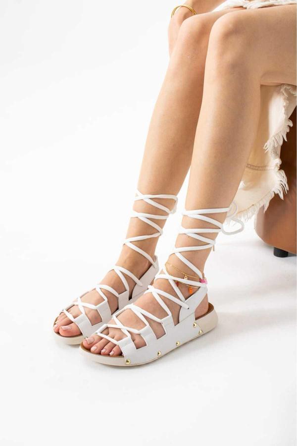 Moda Amour Via Catarina Beyaz Kleopatra Bilekten Baglı Kadın Sandalet - Image 1