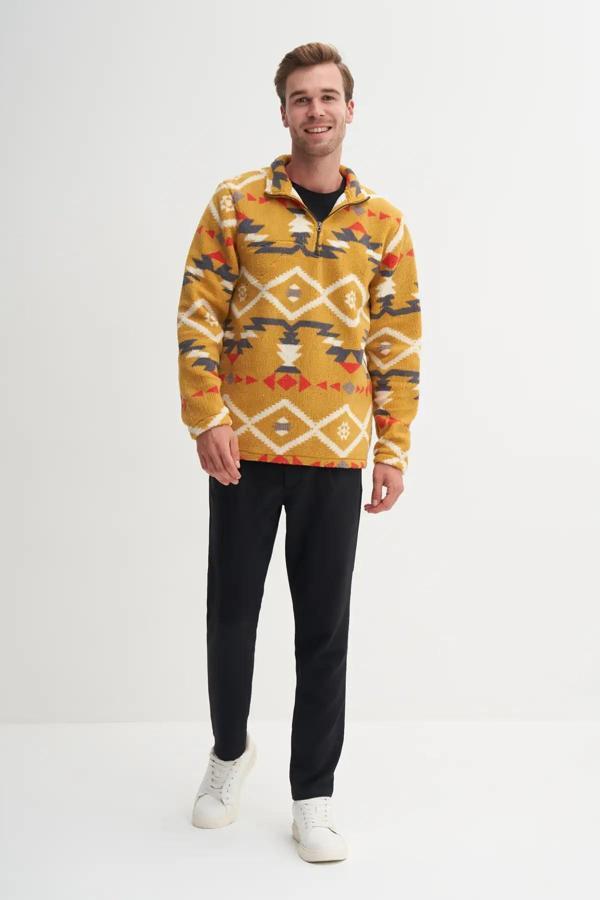 Cazador Vintage Desenli Kürk Dokulu Dik Yaka Regular Fit Sweatshirt-52440 - Image 1