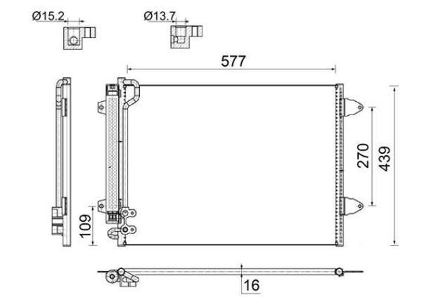 KLİMA KONDENSERİ KURUTUCU İLE PASSAT 2005 577X439X16 8FC351317541 3C0820411C 3C0820411E 3C0820411G - Image 1